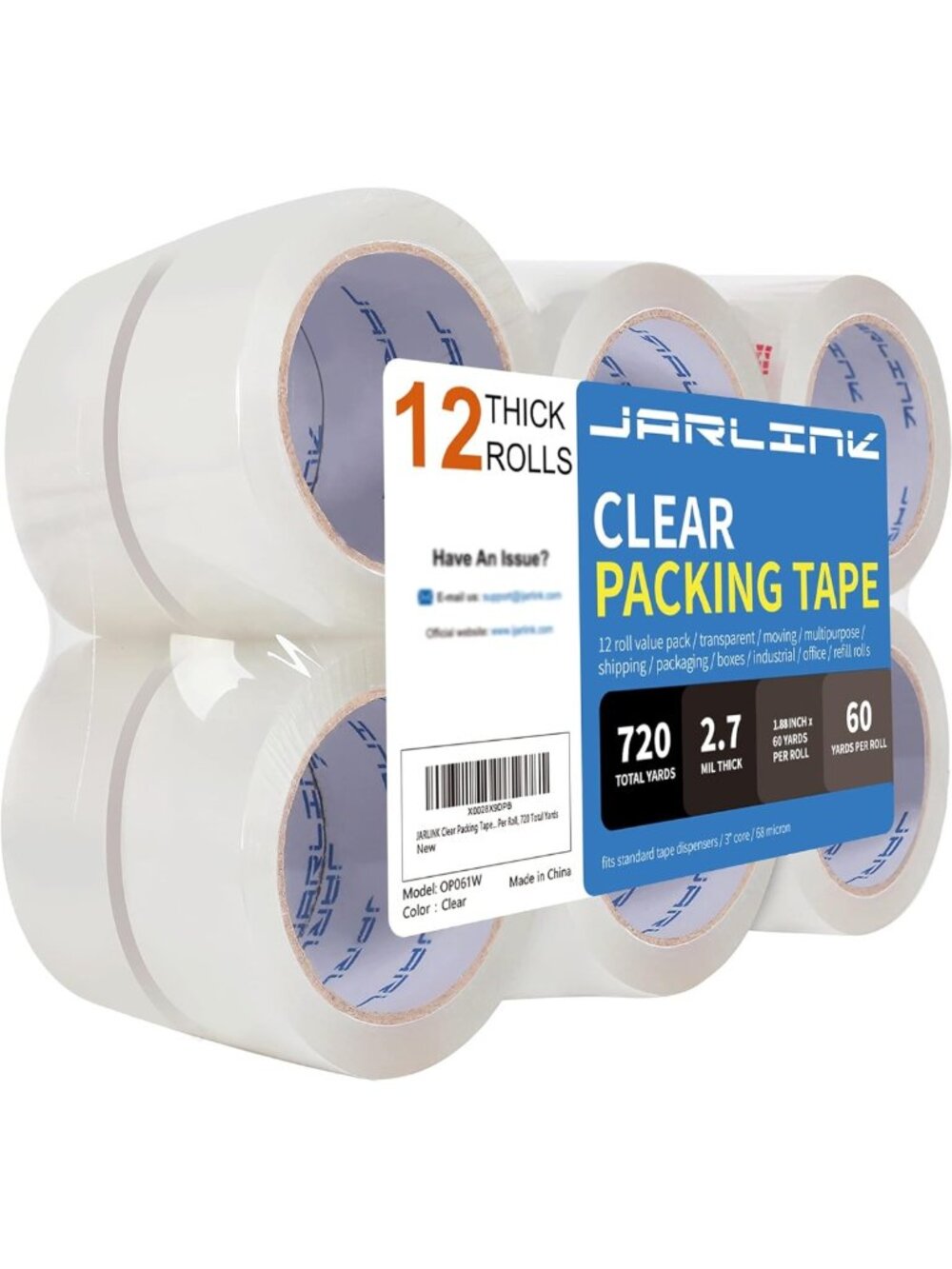 Heavy Duty Clear Packing Tape - 12 Rolls, Strong Adhesive, Perfect for Moving